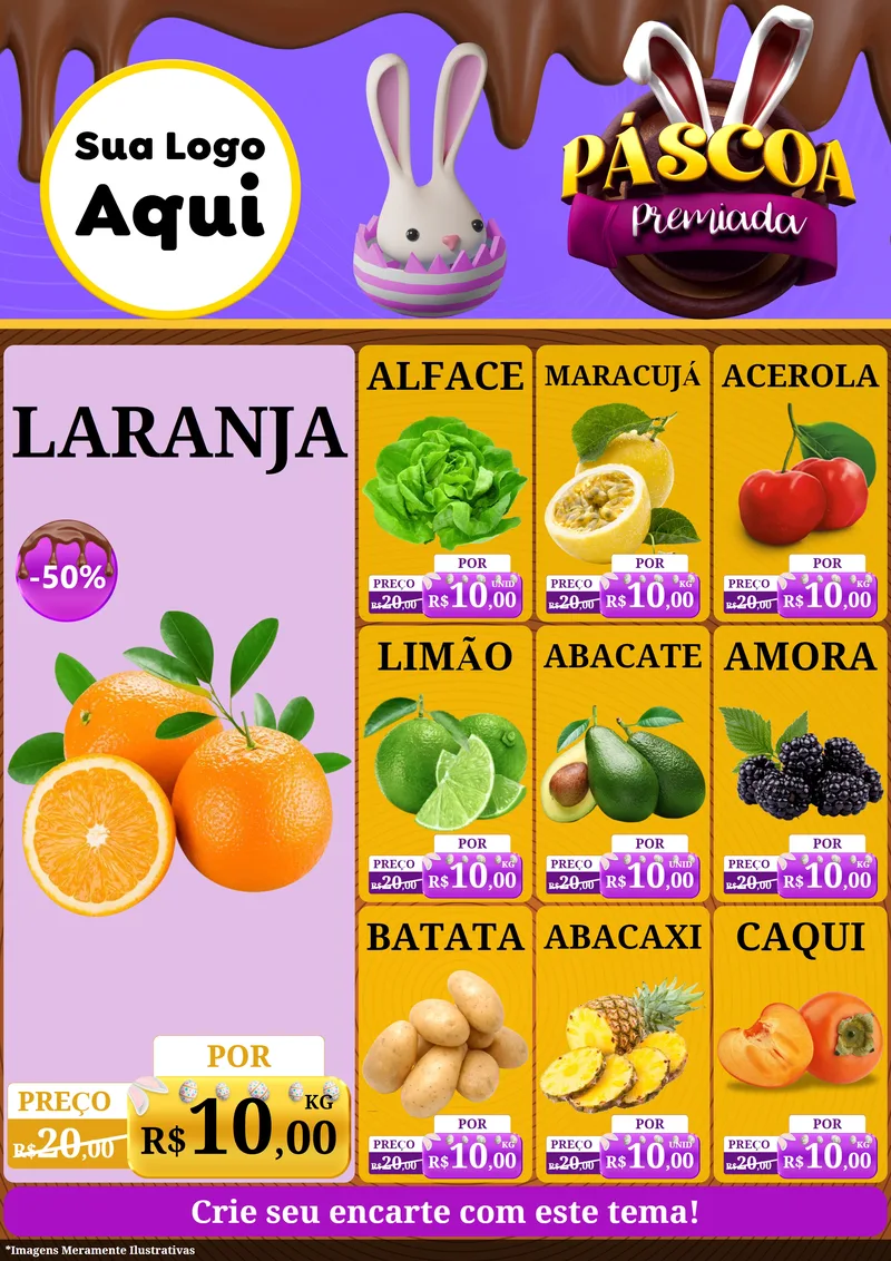 Modelo de Encarte para Encarte A4 Vertical com o tema Páscoa Premiada para Hortifrúti