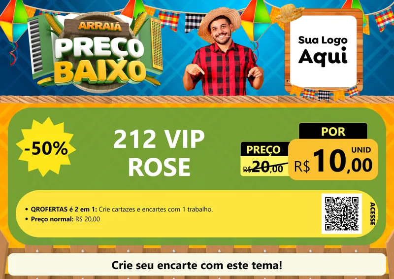 Modelo de Cartaz para Cartaz A4 Horizontal com o tema Arraiá de Preço Baixo - Junina para Perfumes