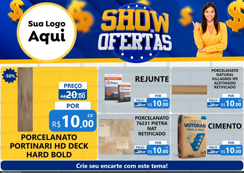 Modelo de Encarte para Encarte A4 Horizontal com o tema Show de Ofertas para Pisos e revestimentos