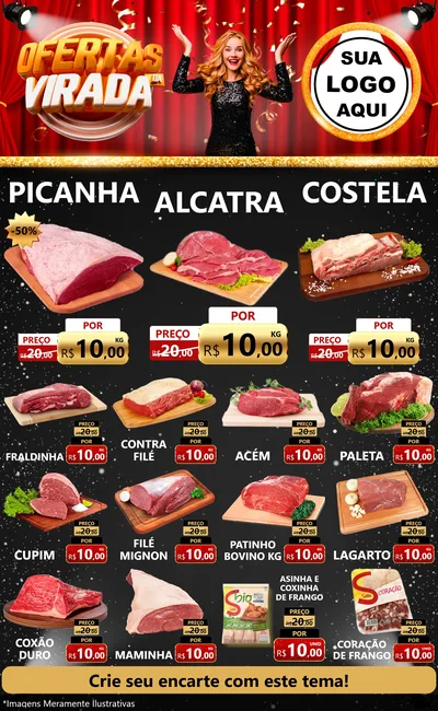 Modelo de Encarte para Encarte Grande com o tema Ofertas da Virada para Açougue