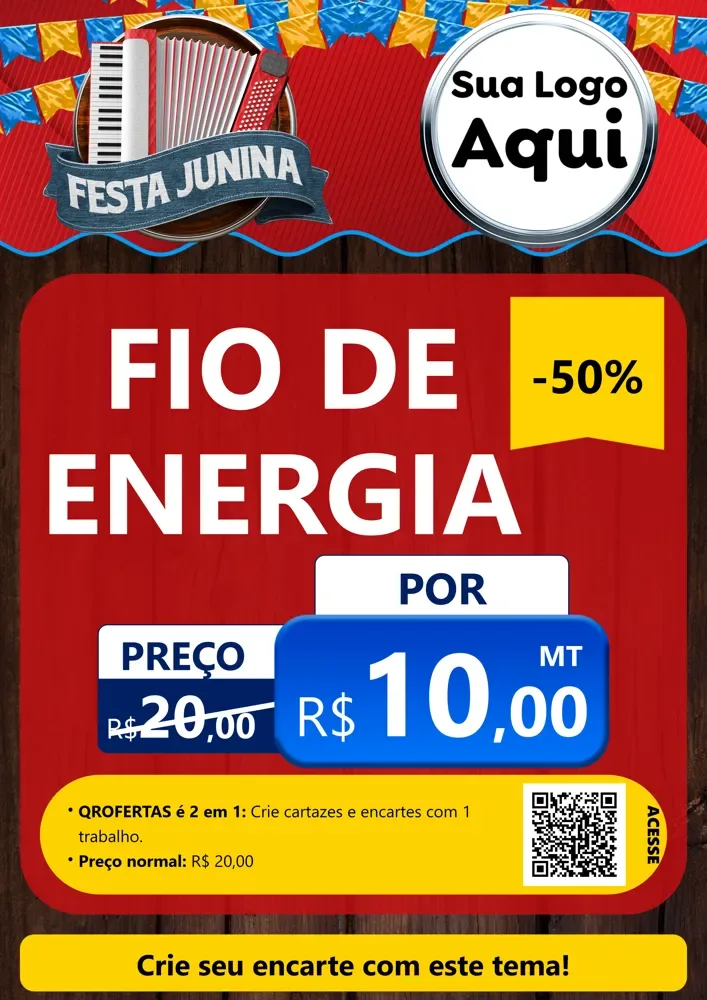 Modelo de Cartaz para Cartaz A4 Vertical com o tema Festa Junina para Materiais Elétricos
