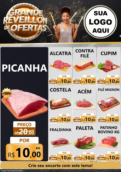 Modelo de Encarte para Encarte A4 Vertical com o tema Grande Réveillon de Ofertas para Açougue