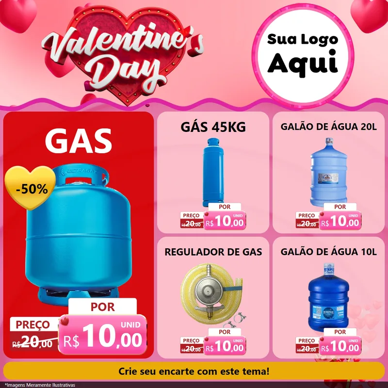 Modelo de Rede Social para Feed Facebook com o tema Valentine's Day para Água e gás