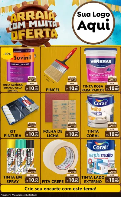 Modelo de Encarte para Encarte Grande com o tema Ofertas de São João - Junina para Tintas e Ferramentas