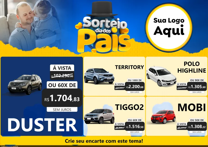 Modelo de Encarte para Encarte A4 Horizontal com o tema Sorteio Dia Dos Pais para Concessionaria de Carros