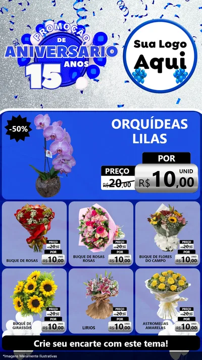 Modelo de Rede Social para Stories com o tema Promoção de Aniversário - 15 Anos para Floricultura e jardim