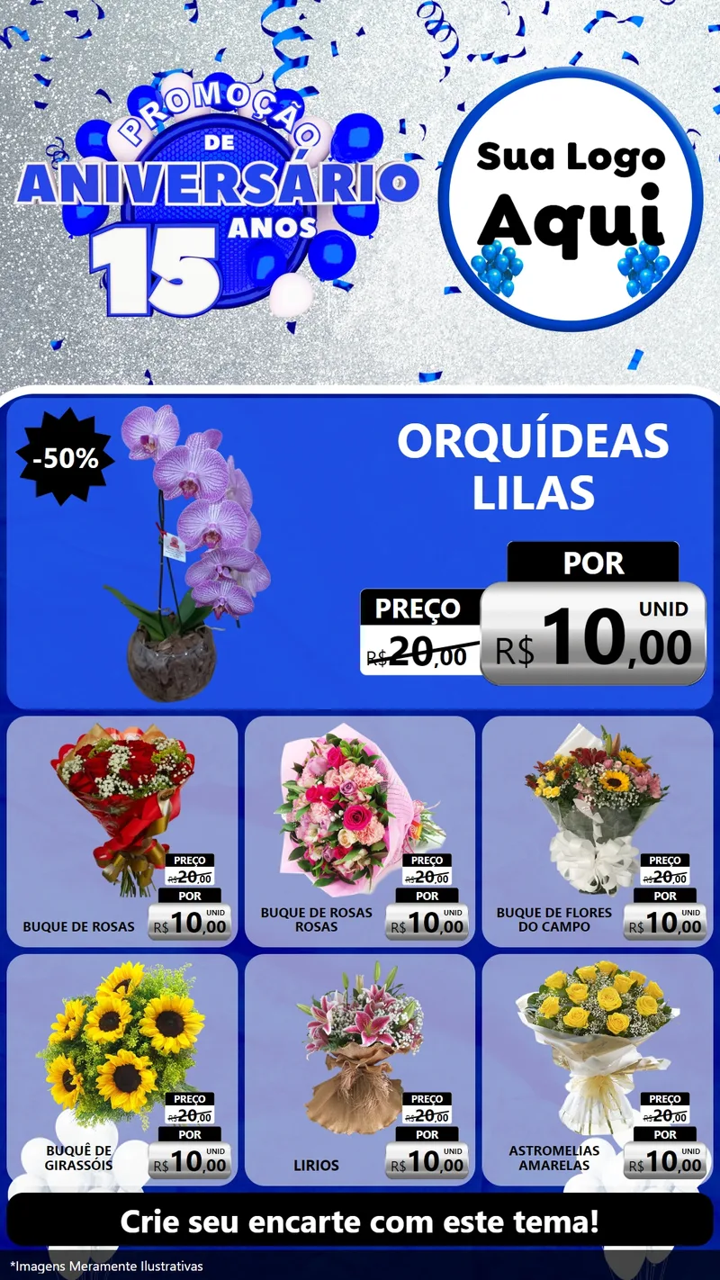 Modelo de Rede Social para Stories com o tema Promoção de Aniversário - 15 Anos para Floricultura e jardim