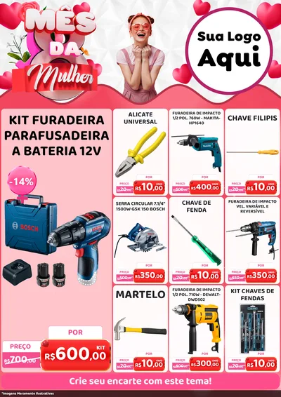Modelo de Encarte para Encarte A4 Vertical com o tema Mês da Mulher para Maquinas e Ferramentas