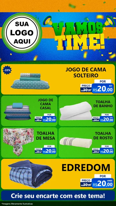 Modelo de TV para TV Vertical com o tema Vamos Time! para Cama, Mesa e Banho