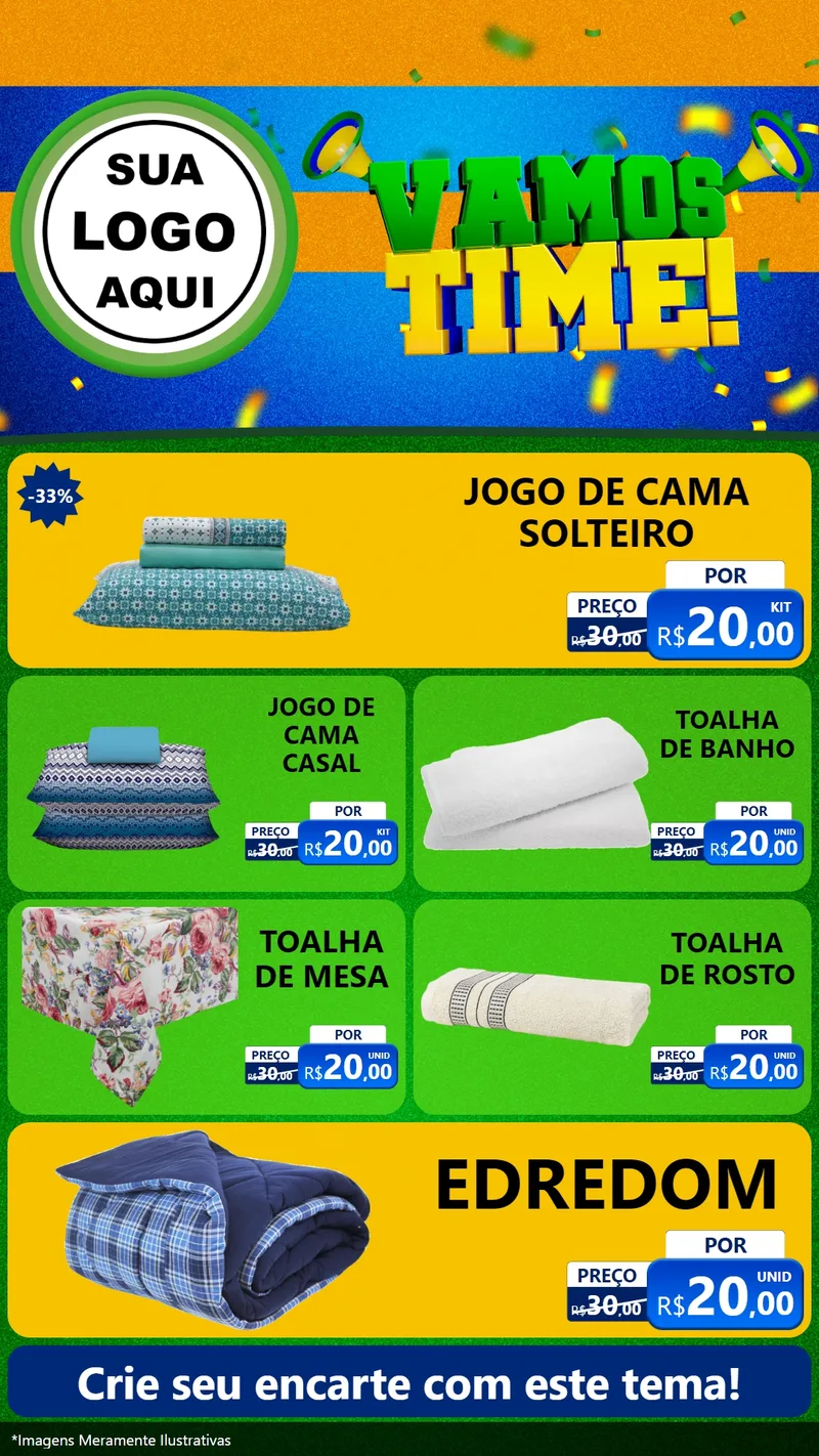 Modelo de TV para TV Vertical com o tema Vamos Time! para Cama, Mesa e Banho