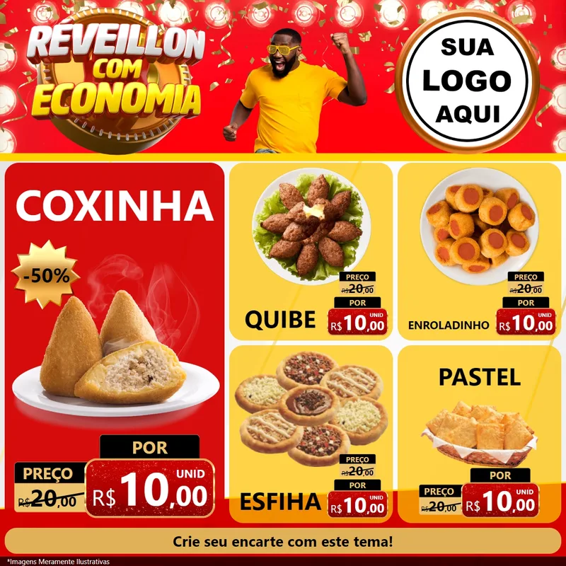 Modelo de Rede Social para Feed Facebook com o tema Réveillon com Economia para Salgadaria