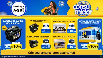 Modelo de TV para TV Horizontal com o tema Mês do Consumidor para Baterias Elétricas