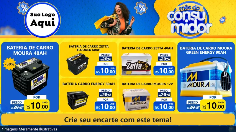 Modelo de TV para TV Horizontal com o tema Mês do Consumidor para Baterias Elétricas
