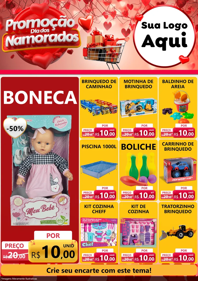 Modelo de Encarte para Encarte A4 Vertical com o tema Promoção Dia dos Namorados para Brinquedos