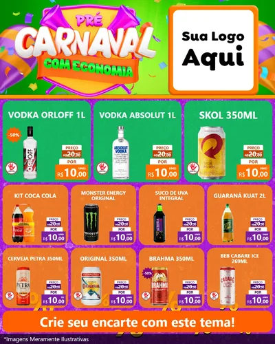 Modelo de Rede Social para Feed Instagram com o tema Pré-Carnaval Com Economia para Distribuidora de bebidas