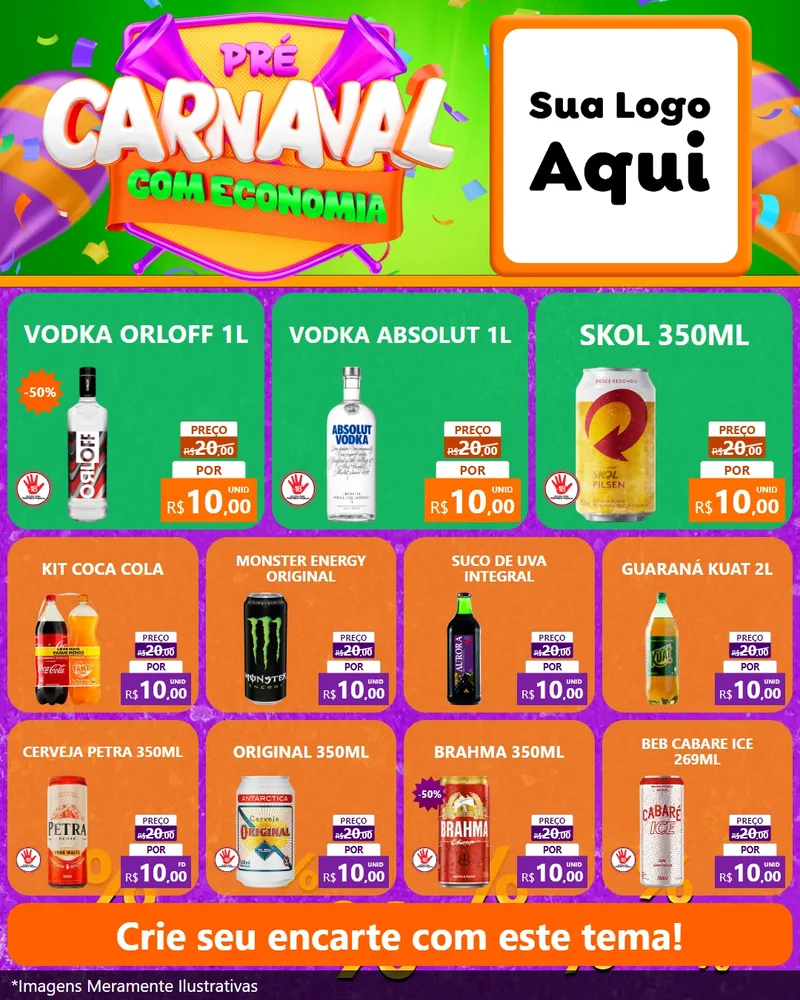 Modelo de Rede Social para Feed Instagram com o tema Pré-Carnaval Com Economia para Distribuidora de bebidas