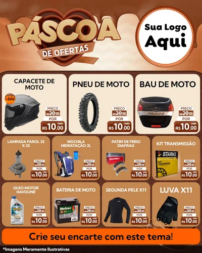 Modelo de Rede Social para Feed Instagram com o tema Páscoa de Ofertas para Moto peças
