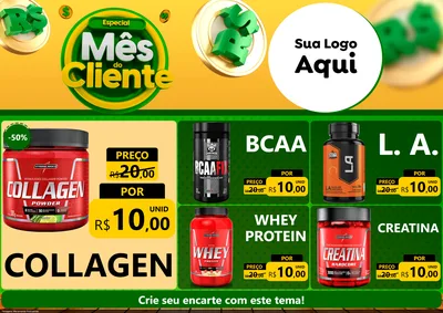 Modelo de Encarte para Encarte A4 Horizontal com o tema Especial Mês do Cliente para Suplementos alimentares