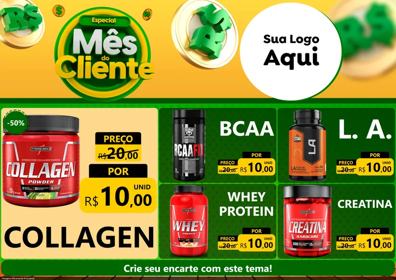 Modelo de Encarte para Encarte A4 Horizontal com o tema Especial Mês do Cliente para Suplementos alimentares