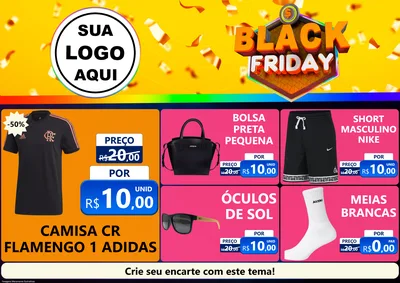 Modelo de Encarte para Encarte A4 Horizontal com o tema Black Friday para Roupas e acessórios