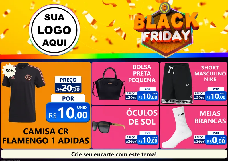 Modelo de Encarte para Encarte A4 Horizontal com o tema Black Friday para Roupas e acessórios