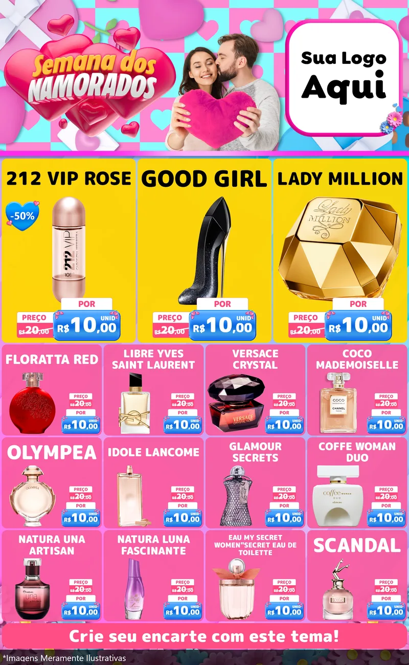 Modelo de Encarte para Encarte Grande com o tema Semana dos Namorados para Perfumes
