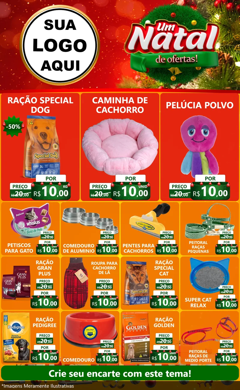 Modelo de Encarte para Encarte Grande com o tema Um Natal de Ofertas para Pet Shop