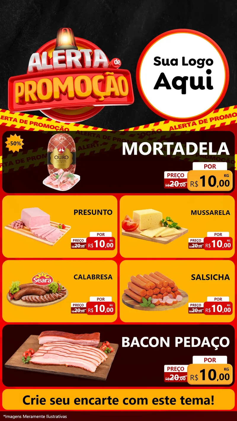 Modelo de TV para TV Vertical com o tema Alerta de Promoção para Frios e Laticínios