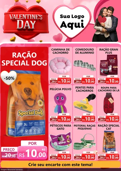 Modelo de Encarte para Encarte A4 Vertical com o tema Valentine's Day para Pet Shop