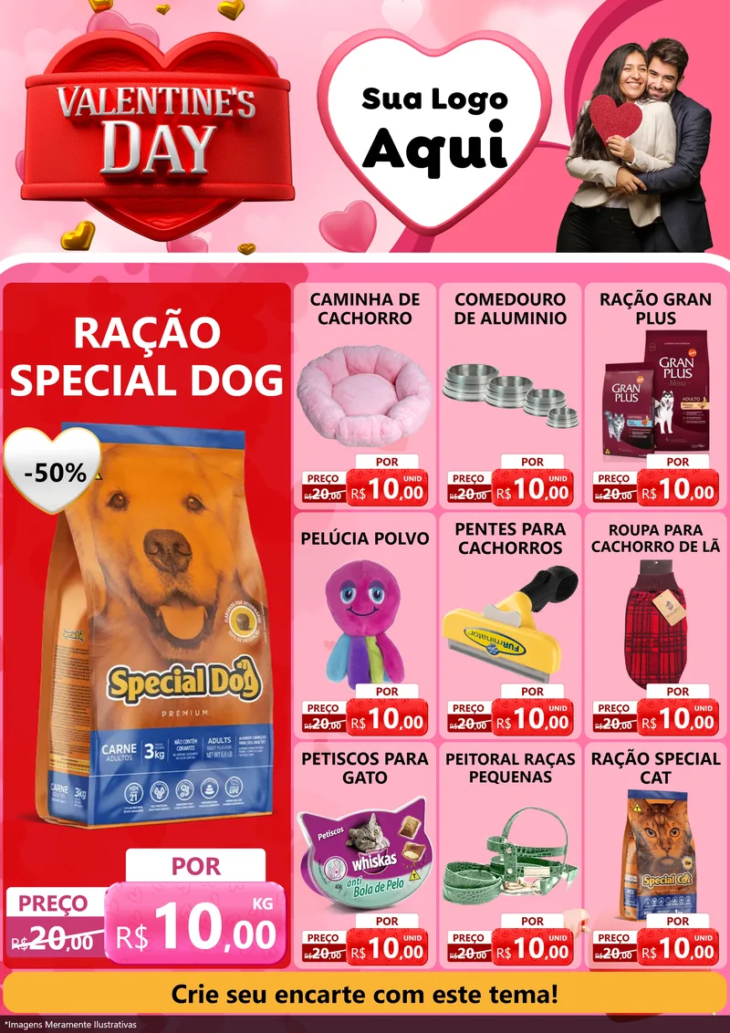 Modelo de Encarte para Encarte A4 Vertical com o tema Valentine's Day para Pet Shop