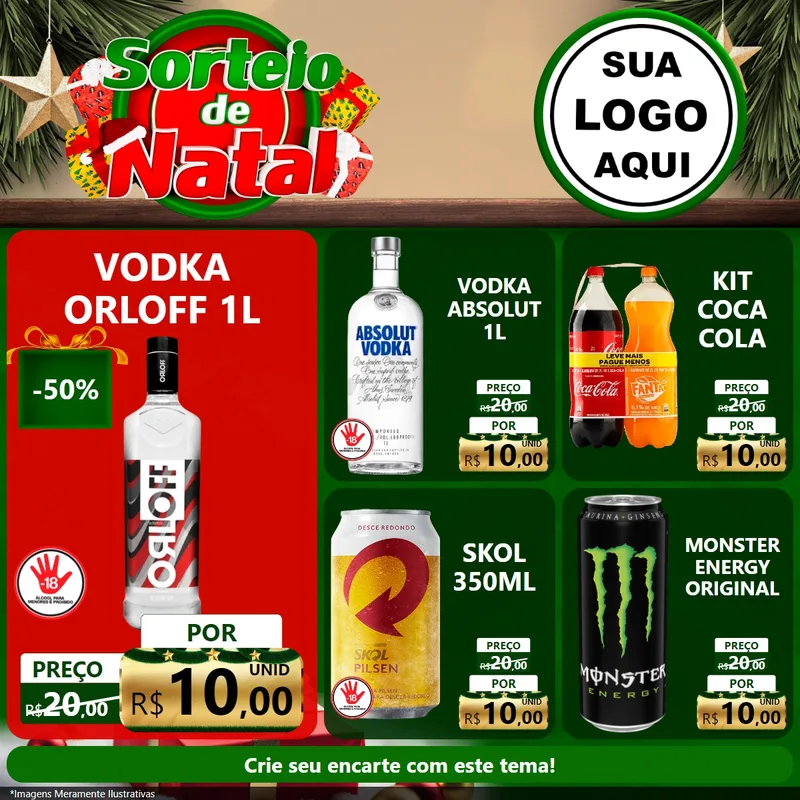 Modelo de Rede Social para Feed Facebook com o tema Sorteio de Natal para Distribuidora de bebidas