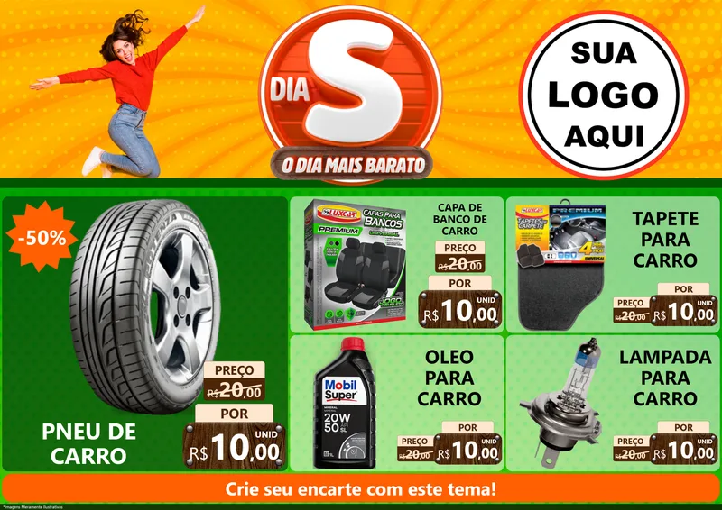 Modelo de Encarte para Encarte A4 Horizontal com o tema Dia S - O Dia Mais Barato para Auto peças