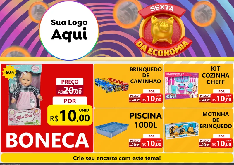 Modelo de Encarte para Encarte A4 Horizontal com o tema Sexta da Economia para Brinquedos