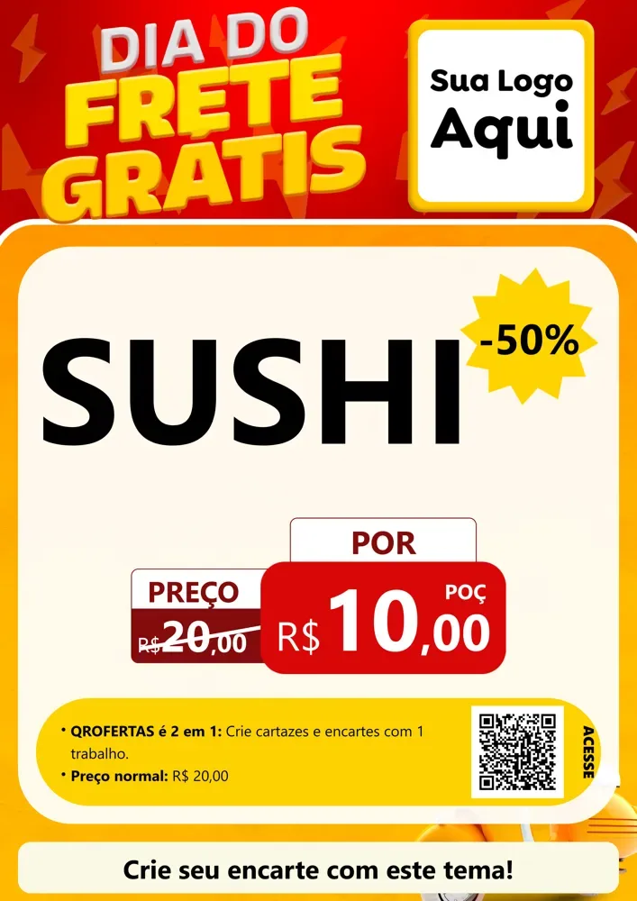 Modelo de Cartaz para Cartaz A4 Vertical com o tema Dia do Frete Grátis para Comida japonesa