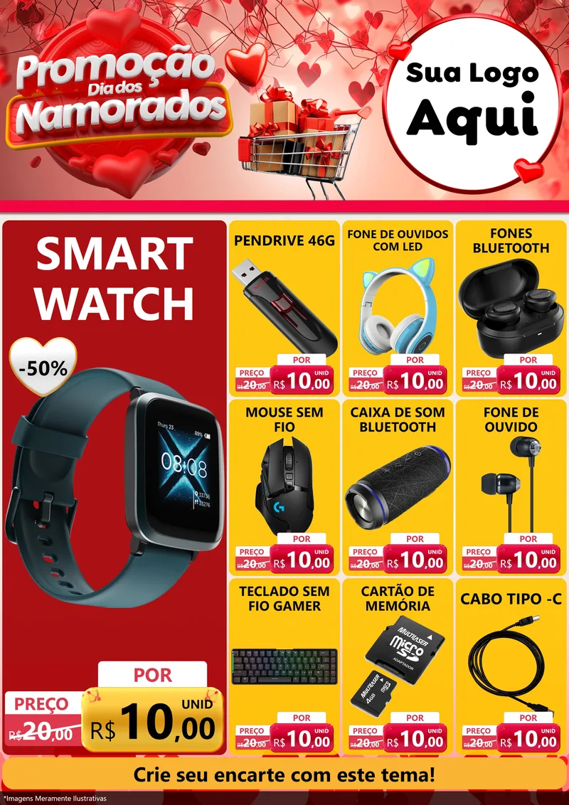 Modelo de Encarte para Encarte A4 Vertical com o tema Promoção Dia dos Namorados para Informática