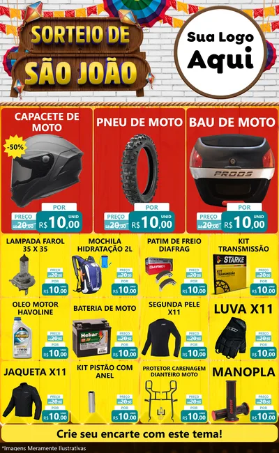 Modelo de Encarte para Encarte Grande com o tema Sorteio de São João para Moto peças