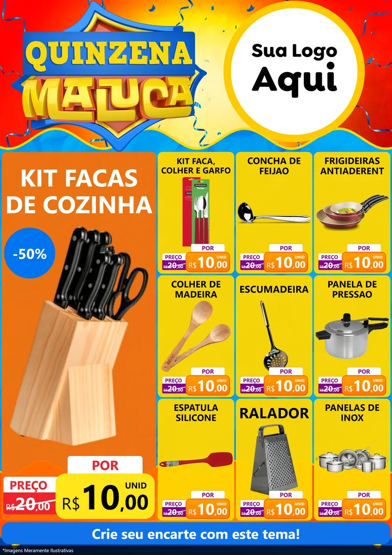 Modelo de Encarte para Encarte A4 Vertical com o tema Quinzena Maluca para Utilidades Domésticas