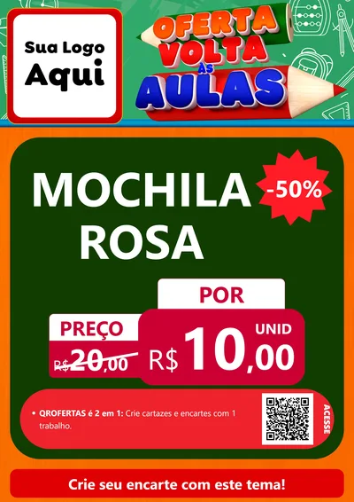 Modelo de Cartaz para Cartaz A4 Vertical com o tema Oferta Volta Às Aulas para Papelaria