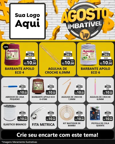 Modelo de Rede Social para Feed Instagram com o tema Agosto imbatível para Armarinho e Aviamentos