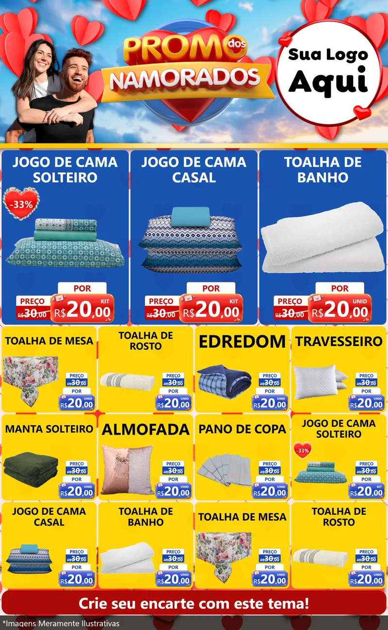 Modelo de Encarte para Encarte Grande com o tema Promo dos Namorados para Cama, Mesa e Banho