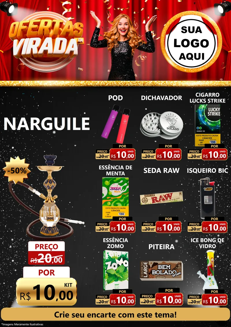 Modelo de Encarte para Encarte A4 Vertical com o tema Ofertas da Virada para Tabacaria