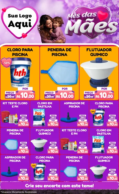 Modelo de Encarte para Encarte Grande com o tema Mês das Mães para Produtos para Piscina