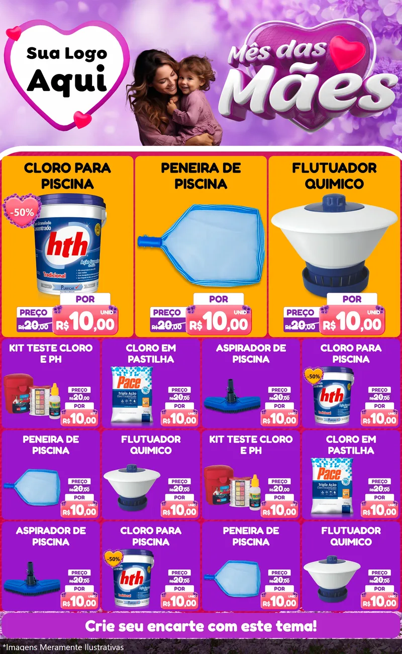 Modelo de Encarte para Encarte Grande com o tema Mês das Mães para Produtos para Piscina