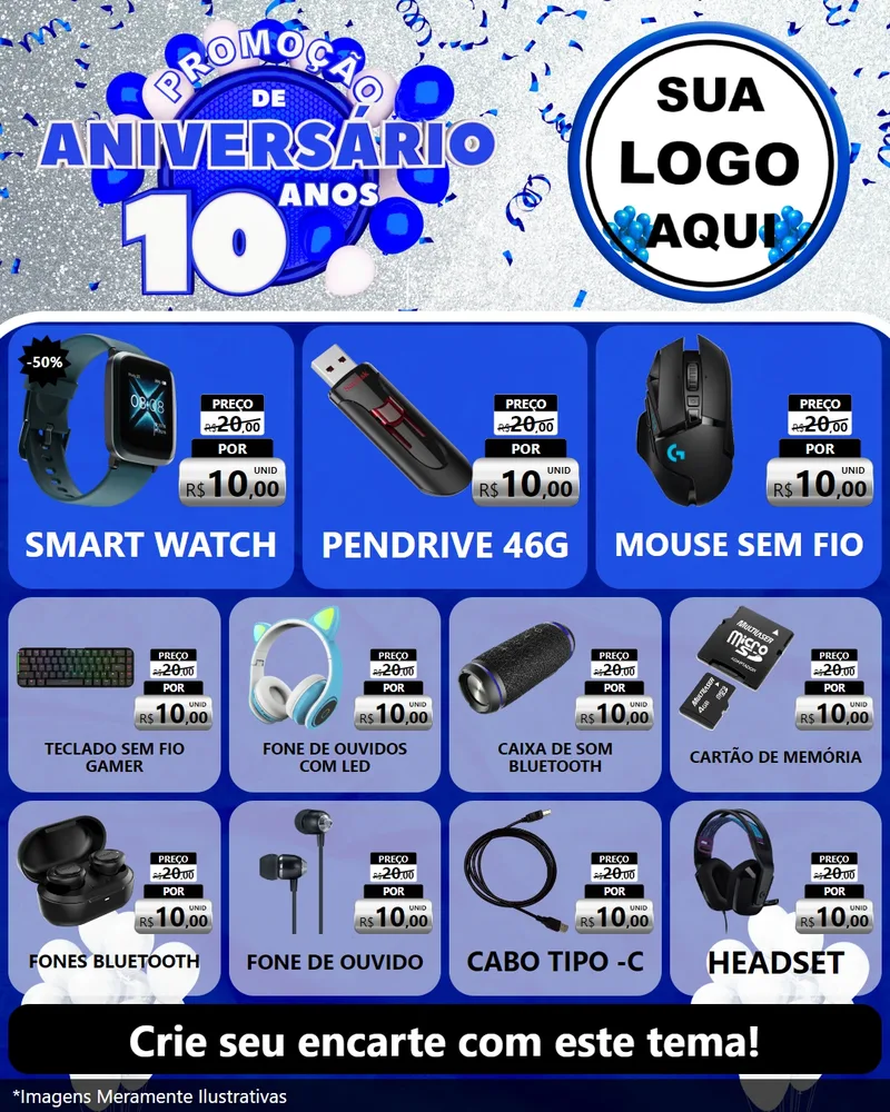 Modelo de Rede Social para Feed Instagram com o tema Promoção de Aniversário - 10 Anos para Informática