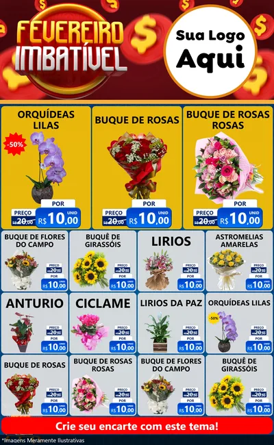 Modelo de Encarte para Encarte Grande com o tema Fevereiro Imbatível para Floricultura e jardim