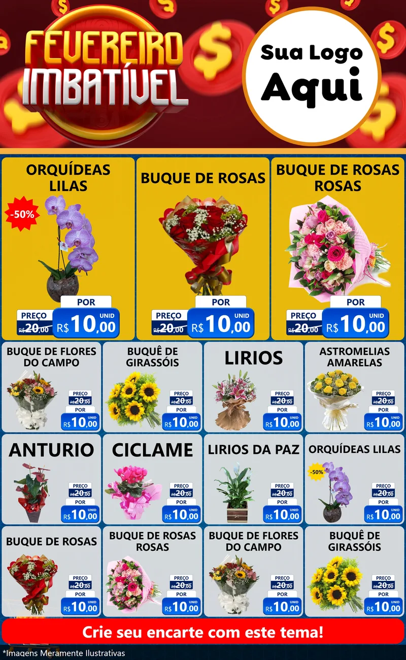 Modelo de Encarte para Encarte Grande com o tema Fevereiro Imbatível para Floricultura e jardim