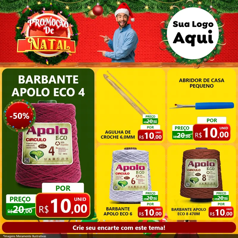 Modelo de Rede Social para Feed Facebook com o tema Promoção de Natal para Armarinho e Aviamentos