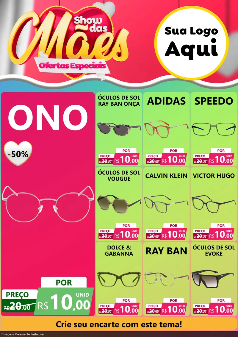 Modelo de Encarte para Encarte A4 Vertical com o tema Show das Mães - Ofertas Especiais para Óticas