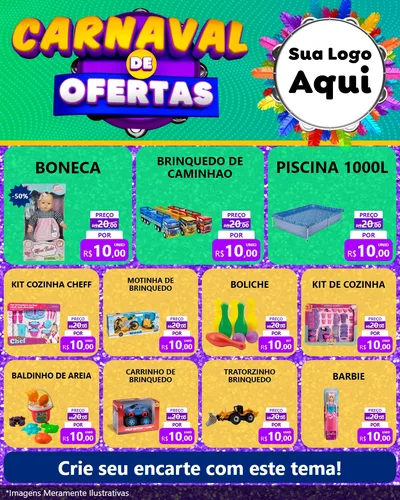 Modelo de Rede Social para Feed Instagram com o tema Carnaval de Ofertas para Brinquedos