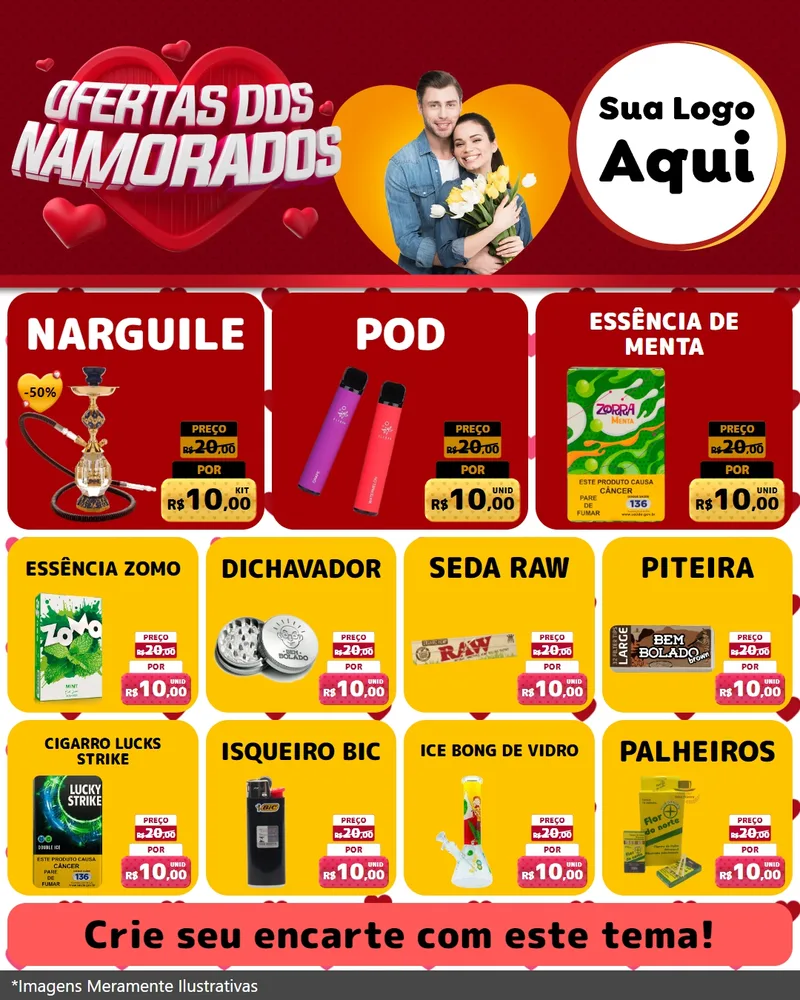 Modelo de Rede Social para Feed Instagram com o tema Ofertas Dos Namorados para Tabacaria